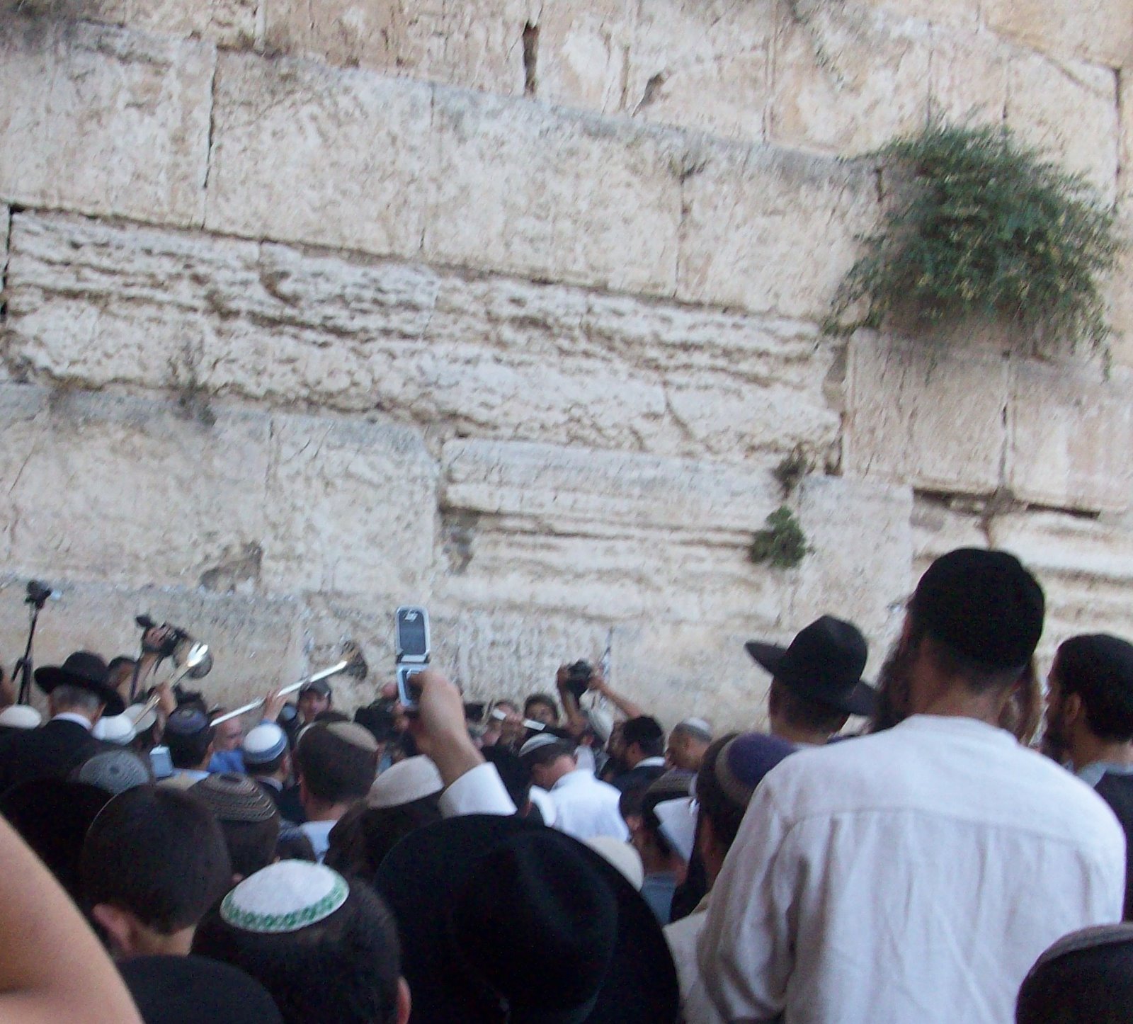Gathering at the Western Wall in Jerusalem with shofar sounding